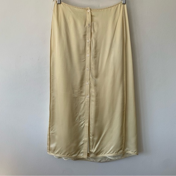 NWT Acne Studios Idella Satin Silk Button Midi Slip Skirt Butter Straw Yellow - Picture 5 of 11